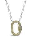 Sterling Forever Pave Cz Carabiner Lock Necklace [silver/blue] In Multi