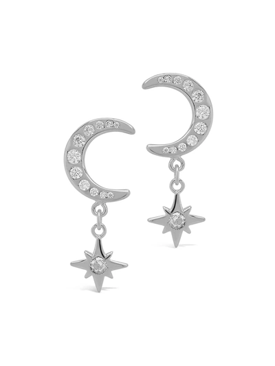 Sterling Forever Crescent & Star Drop Studs - Silver