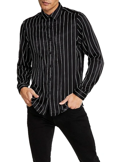 Inc Mens Satin Striped Button-down Shirt In Black