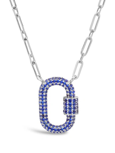 Sterling Forever Pave Cz Carabiner Lock Necklace [silver/blue]