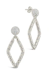 Sterling Forever Geoetric Cz Diamond Drop Stud Earrings In Silver