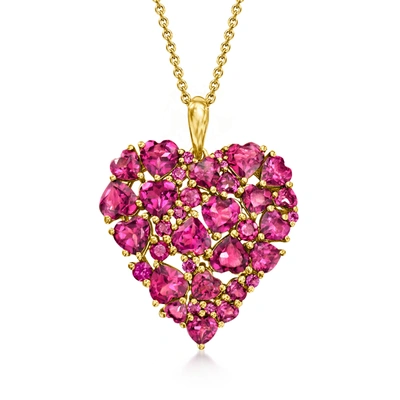 Ross-simons Rhodolite Garnet Heart Pendant Necklace In 18kt Gold Over Sterling In Pink