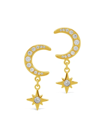 Sterling Forever Crescent & Star Drop Studs - Silver In Gold