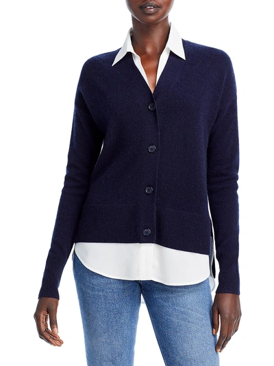 Private Label Womens Cashmere Split Hem Cardigan Sweater In Blue