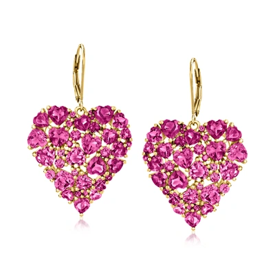 Ross-simons Rhodolite Garnet Heart Drop Earrings In 18kt Gold Over Sterling In Pink