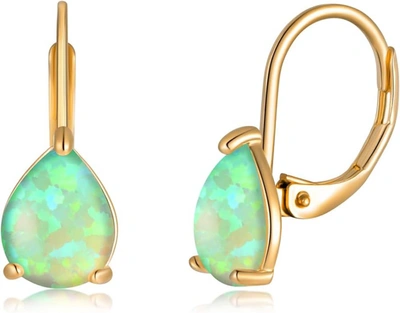 Liv Oliver 18k Gold Blue Opal Drop Earrings In Green