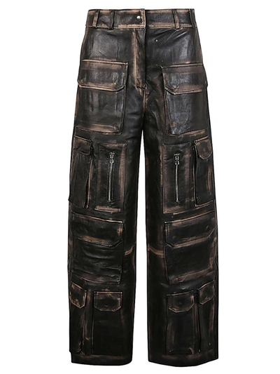 Fermas.club Leather Cargo Trousers In Black