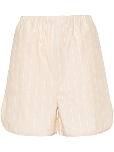 Filippa K Striped Cotton Shorts In Beige,white