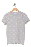 Lucky Brand Daisy All Over Embroidered Cotton Tee In Heather Grey
