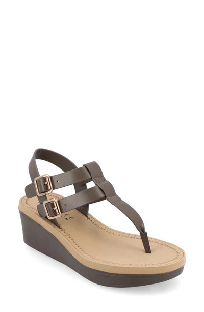 Journee Collection Womens Bianca Medium And Wide Width Comfort System Wedge Heel Buckle Sandals In Brown