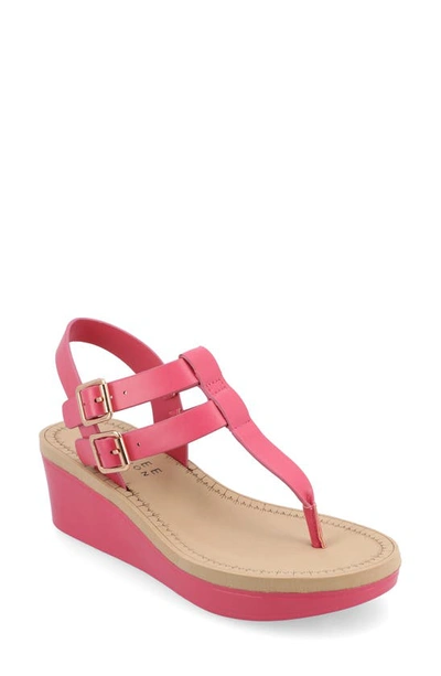 Journee Collection Womens Bianca Medium And Wide Width Comfort System Wedge Heel Buckle Sandals In Pink