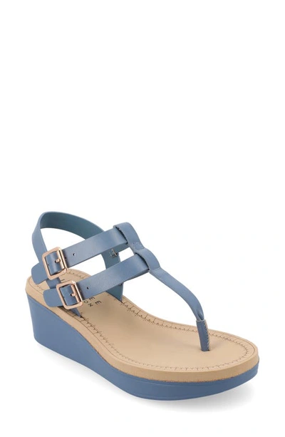 Journee Collection Womens Bianca Medium And Wide Width Comfort System Wedge Heel Buckle Sandals In Blue