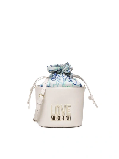 Love Moschino Logo Lettering Strapped Bucket Bag In White
