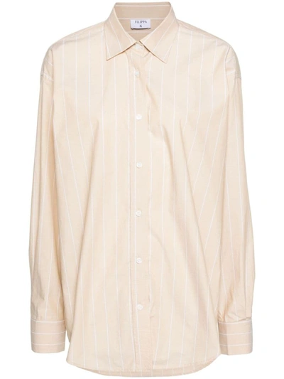 Filippa K Striped Cotton Shirt In Beige