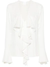 Givenchy Womens White V-neck Ruffle-trim Silk Blouse In White