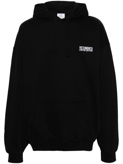 Vetements Logo Cotton Blend Hoodie In Black