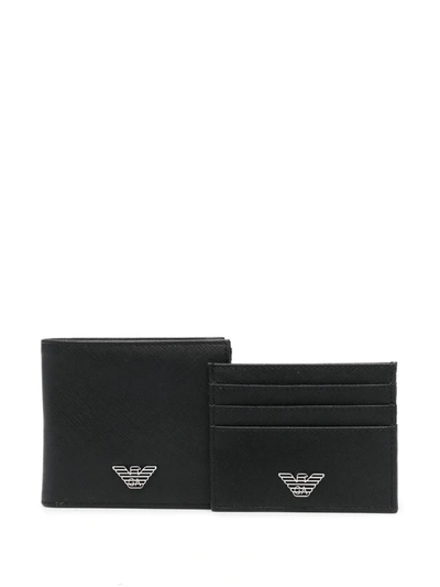 Ea7 Emporio Armani Leather Wallet And Card Case Set In Black