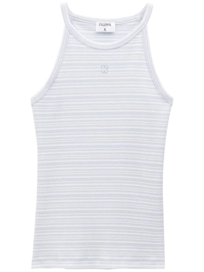 Filippa K Monogram-embroidered Striped Organic Cotton Tank Top In Blue