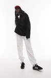 Topshop Oversize Half Zip Textured Fleece Pullover In Black