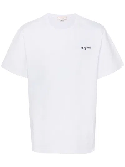 Alexander Mcqueen Embroidered-logo Cotton T-shirt In White