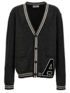 Ambush 'patch' V-neck Cardigan Striped Trim In Gray