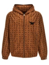 Mcm Monogram-printed Zipped Hooded Jacket In Brown