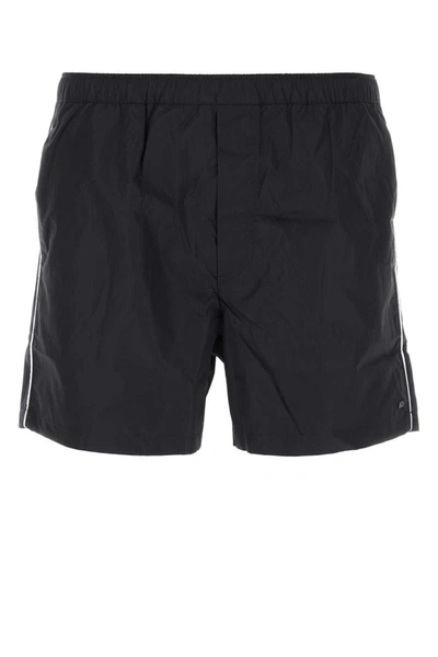 Valentino Garavani Midnight Blue Nylon Swim Shorts For Men In Black