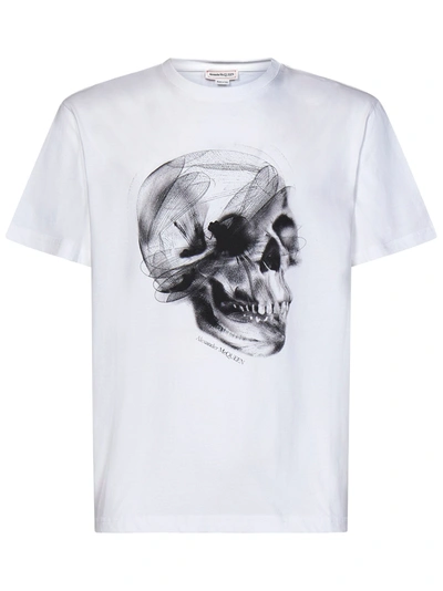 Alexander Mcqueen T-shirt With Skull Print In Bianco