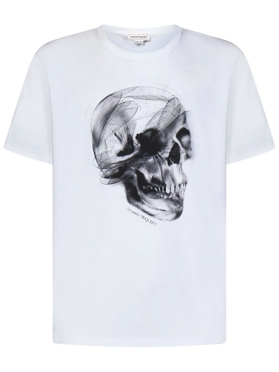 Alexander Mcqueen T-shirt Dragonfly Skull  In Bianco
