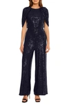 Maggy London Sequin V-neck Back Jumpsuit In Navy