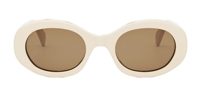 Celine Triomphe Cl40194u 24e Oval Sunglasses In Brown