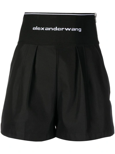Alexander Wang High Waisted Shorts With Exposed Zipper And Logo Elastic In Black