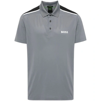 Hugo Boss Techno Jersey Polo Shirt In Grey
