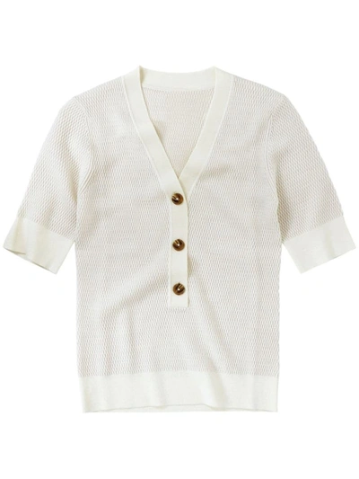 Closed V-neck Wool Knitted Top In 218 Ivory