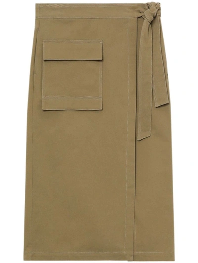 Closed Tie-fastening Cotton Midi Skirt In 913 Taupe Beige