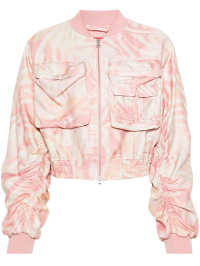Diesel Abstract-print Cropped Bomber Jacket In Pink