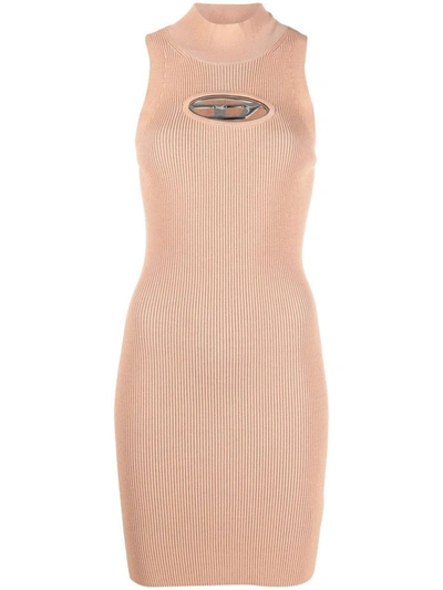 Diesel Short Dress With Cut-out And Logo Plaque In Pink