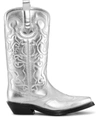 Ganni Recycled Metallic Embroidered Western Boots In Grey
