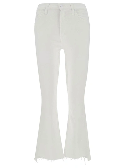 MOTHER WHITE CROPPED JEANS WITH FLARED BOTTOM IN COTTON BLEND DENIM WOMAN