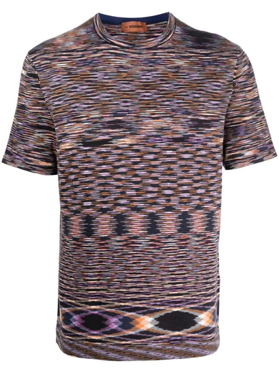 Missoni Stripe-print Short-sleeved T-shirt In F902q Spacdyed Blk/orang/v