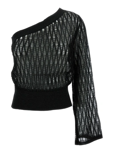 FEDERICA TOSI BLACK ONE-SHOULDER KNIT TOP IN VISCOSE BLEND WOMAN