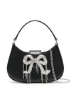 Self-portrait Black Hobo Bag With Swarowski Bow Detail In Glossy Leather Woman In Black