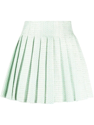 Self-portrait Tweed Pleated Mini Skirt In Blue