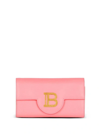 Balmain B-buzz Wallet In Grained Leather In Pink