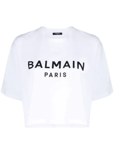 Balmain Logo Crop T-shirt In White