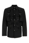 Prada Buttoned Shirt With Chest Pockets And Shoulder Straps In Black