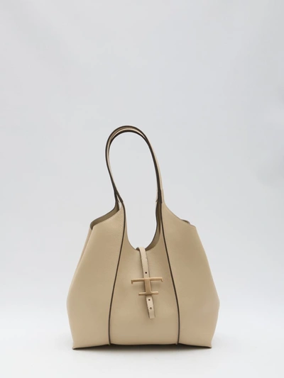 Tod's T Timeless Grained Leather Bag In Sand
