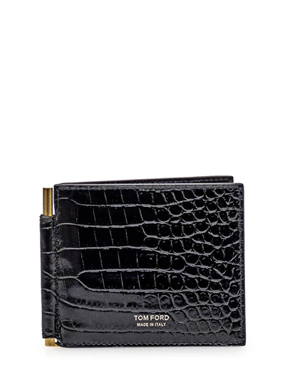 Tom Ford Crocodile-embossed Leather Wallet In Black