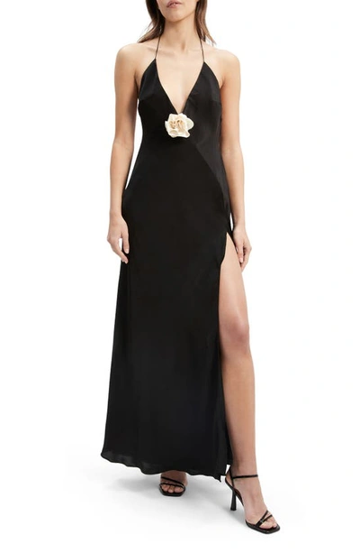 BARDOT ARADIA ROSETTE PLUNGE HALTER GOWN