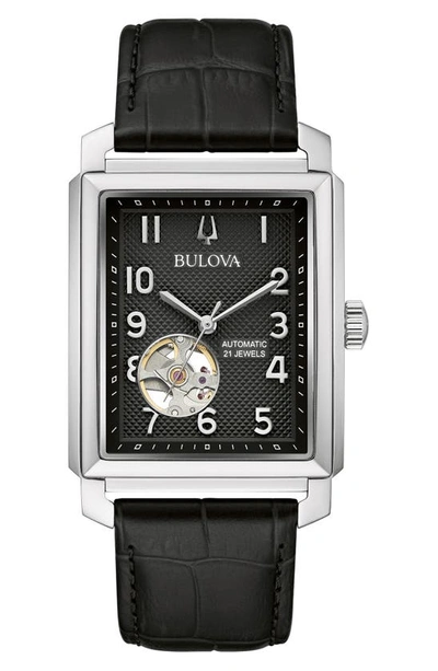 Bulova Men's Automatic Sutton Black Leather Strap Watch 33mm